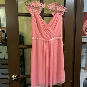 Parfait mesh bridesmaid dress, worn once, keyhole back, lace sleeves